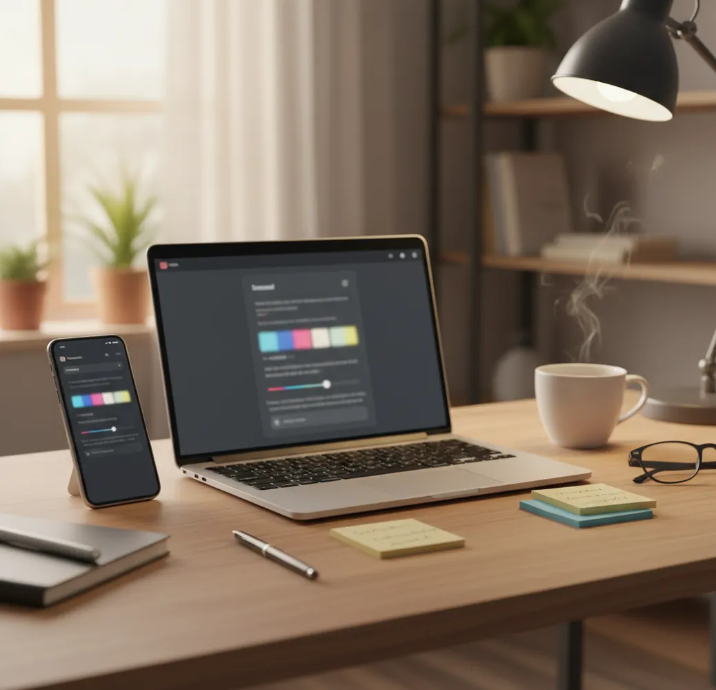 Phone inbox beside laptop showing drafted email replies and tone options in an AI assistant