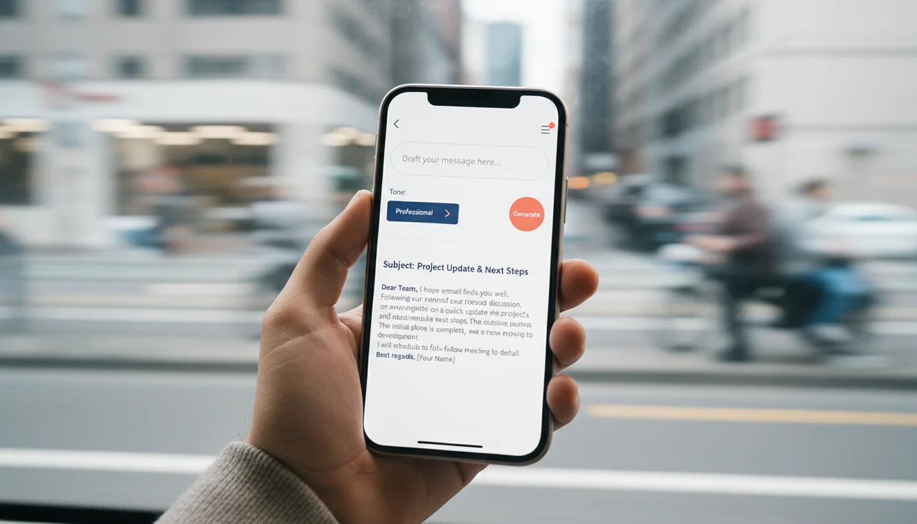 Fly Email email writing assistant app on mobile device