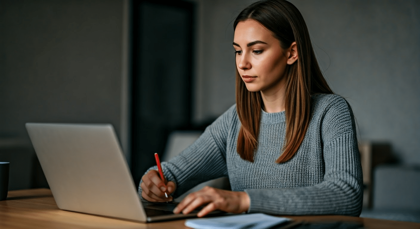 Write An Email - Businesswoman attentively writing an email on her laptop