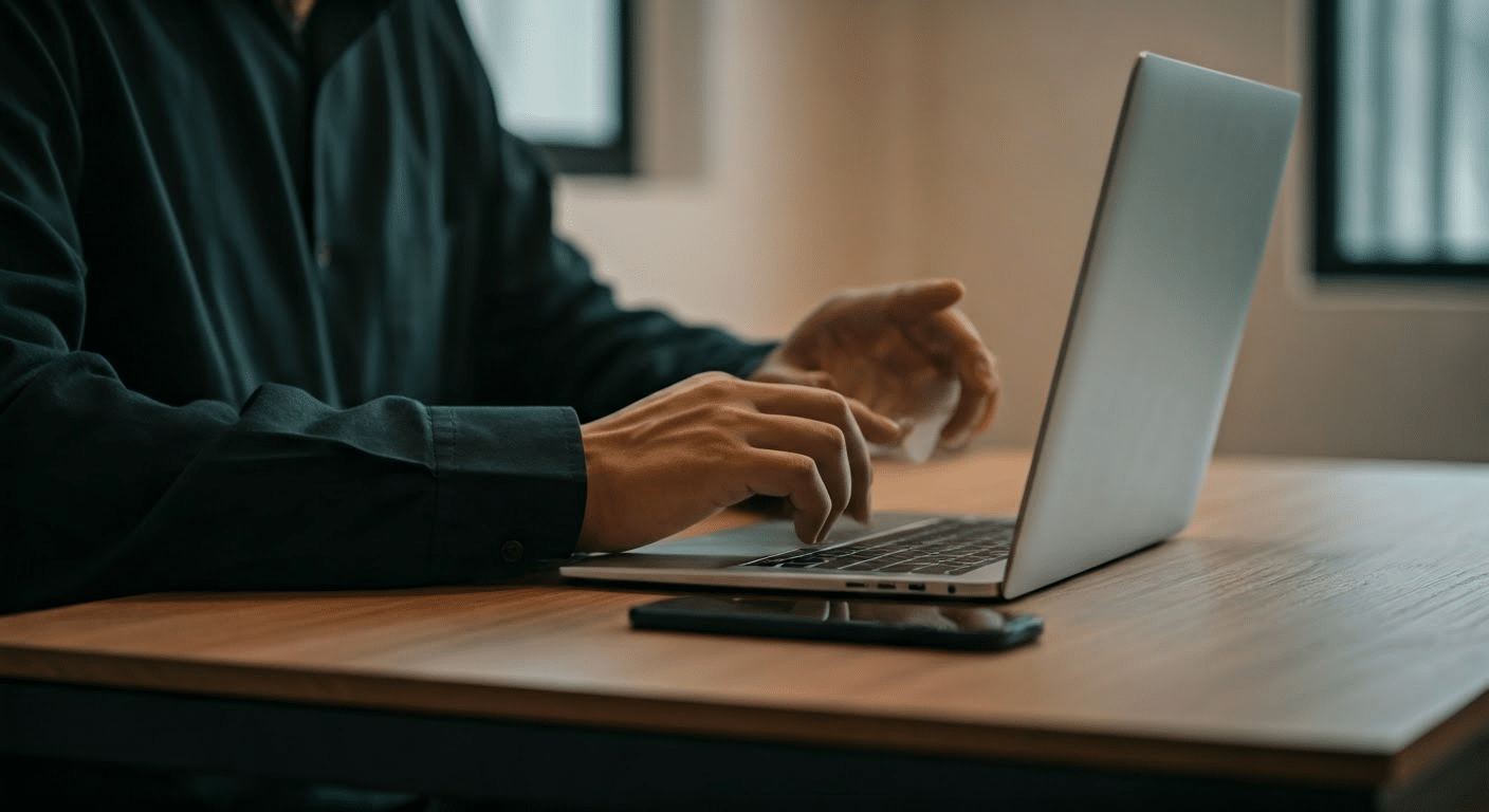 Professional demonstrating archived email feature in Gmail on a laptop during a tutorial